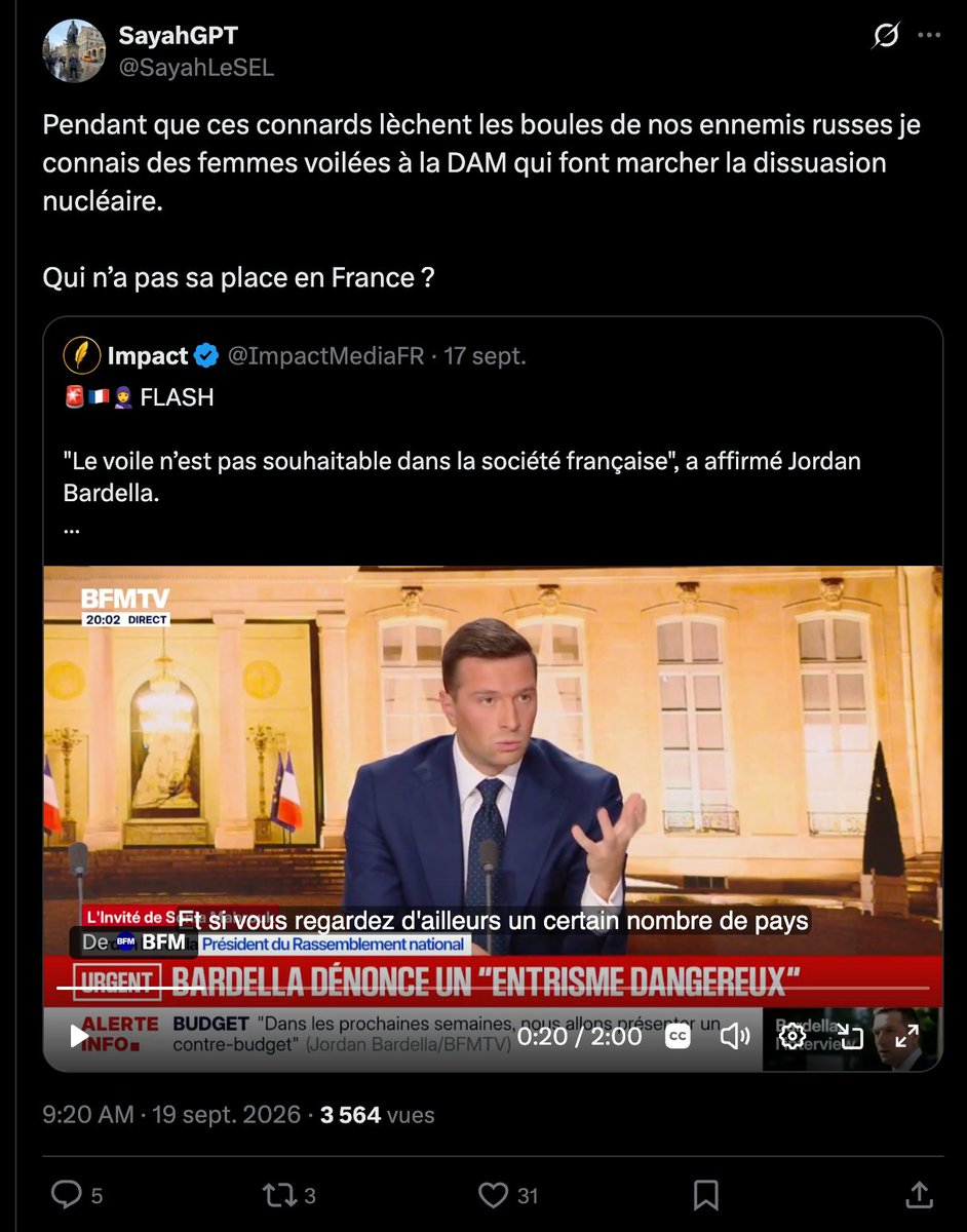 bouliboulibouli's tweet photo. Des femmes voilées sont responsables de l'arsenal nucléaire français, et toc les fachos. https://t.co/pSbBkl1XWs