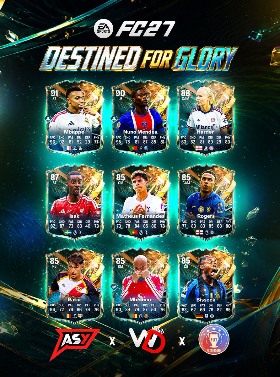 AsyFutTrader's tweet photo. 🚨 DESTINED FOR GLORY IS THE NEXT PROMO:

🌟 CONFIRMED PLAYERS
✅ LIVE PROMO
✅ ALL PLAYERS MIN. 85 OVR
😍 ONLY 15 PLAYERS TEAM

Thoughts? 👀 
#FC27 https://t.co/jK556GoyxY