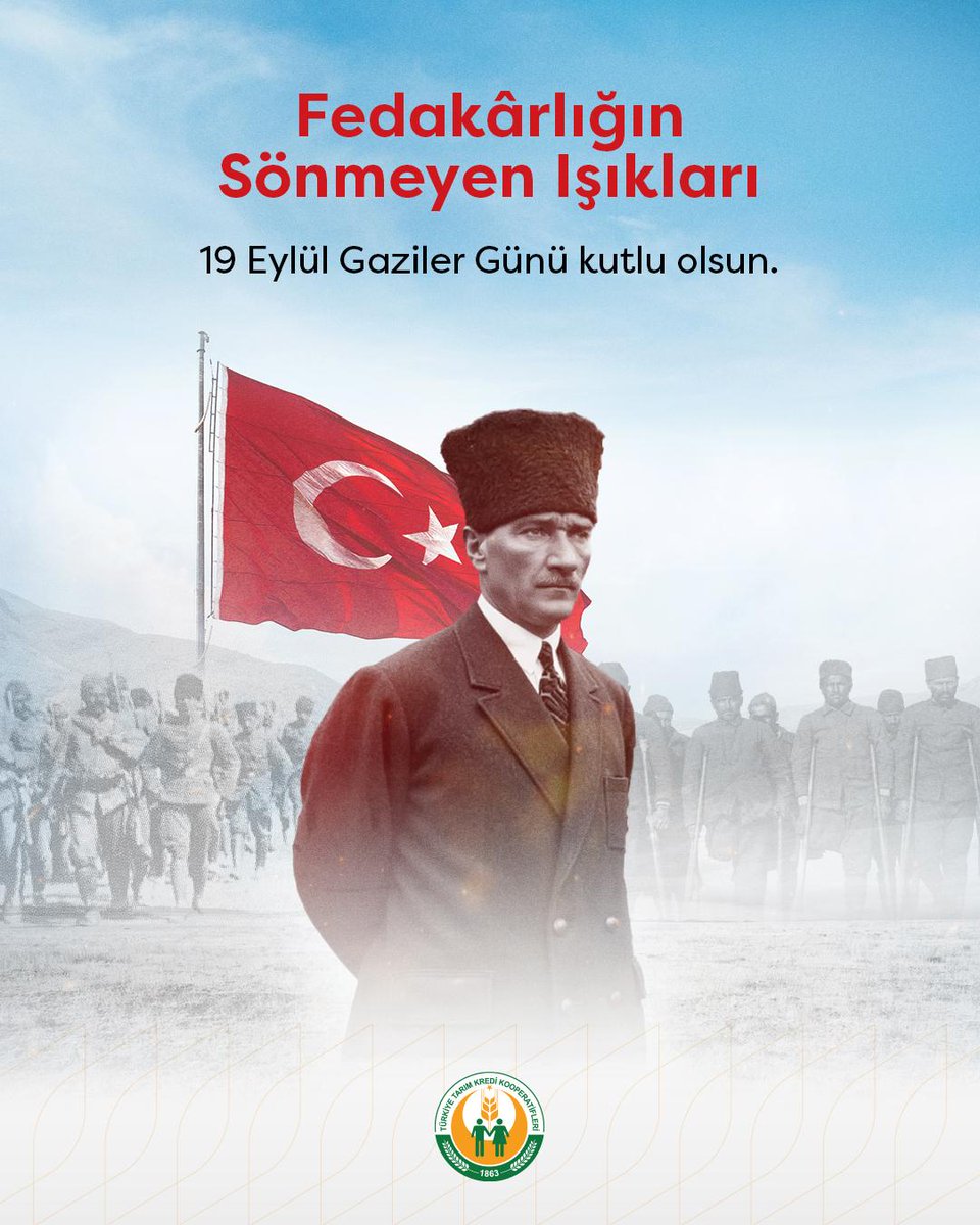tarimkredi's tweet photo. Başta Gazi Mustafa Kemal Atatürk'e olmak üzere, bağımsızlığımızın yaşayan şahitleri olan tüm gazilerimizin 19 Eylül Gaziler Günü’nü yürekten kutluyoruz. Ebediyete intikal etmiş kahramanlarımızı rahmet ve dualarla yâd ediyoruz. https://t.co/P1gnJN6JXh