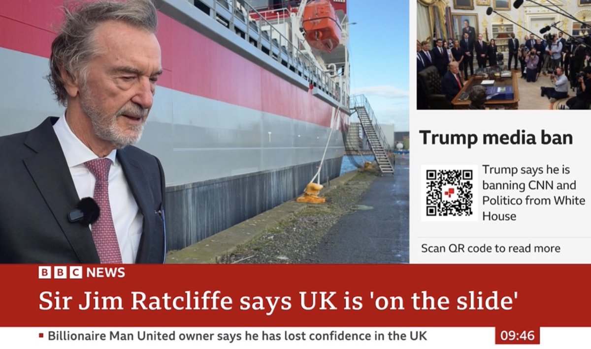 D_Raval's tweet photo. The BBC gave this Monaco based tax exile free airtime to talk about how great the empire was, how immigration is out of control, how rich people are taxed too much, why we need to make cuts and need more fossil fuels. 
Soft interview, no push back, no alternative voice. He's not a politician, not elected, he represents nothing other than his offshore bank account.
I don't care if you like Vigil and Strictly, other channels can produce these. The only thing truly unique about the BBC is its news. And that news operation is a toxic cancer poisoning the national conversation. 
Get this BBC in the bin, use its its money to create a genuine public service broadcaster that isn't the mouthpiece of the billionaires.
#BrokenMedia #BBCBias