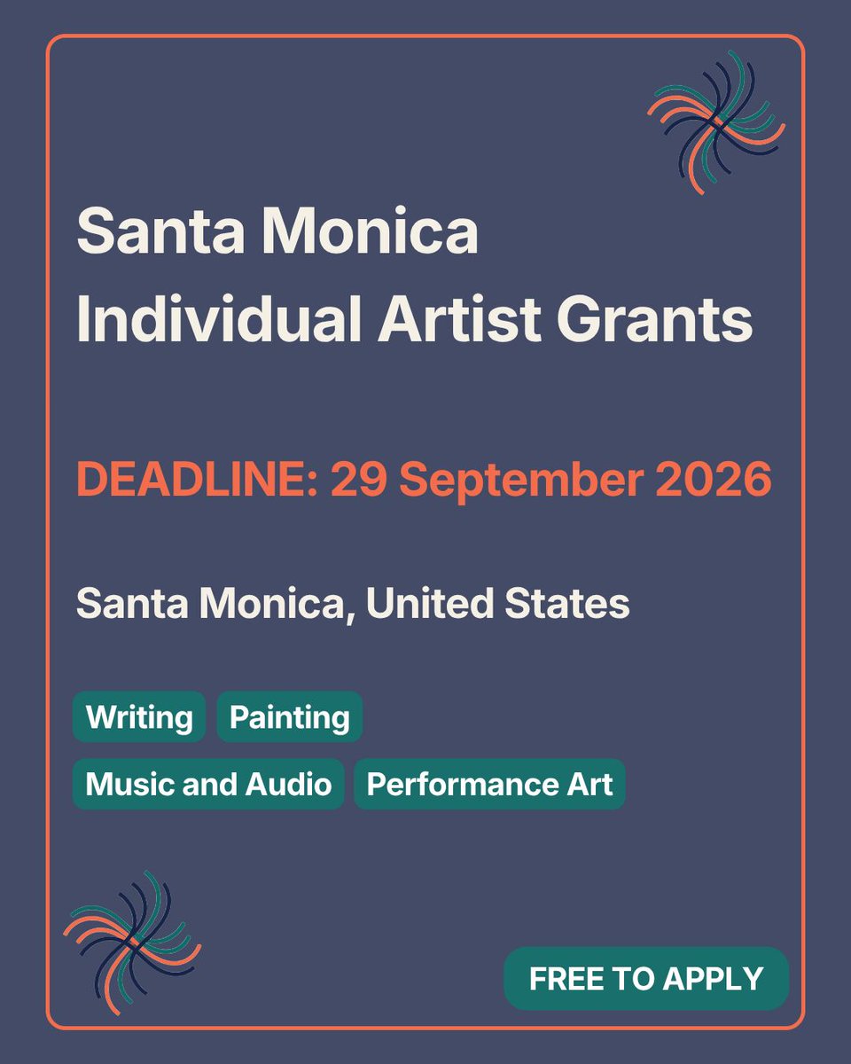 TheOCPlive's tweet photo. The Santa Monica Individual Artist Grants provide funding for local artists to develop new work, advance their practice and engage with the community.

If you’re looking for support for your next creative project, explore the full opportunity.
Deadline: 15 September 2026
#TheOCP https://t.co/jtZFzvXJqT