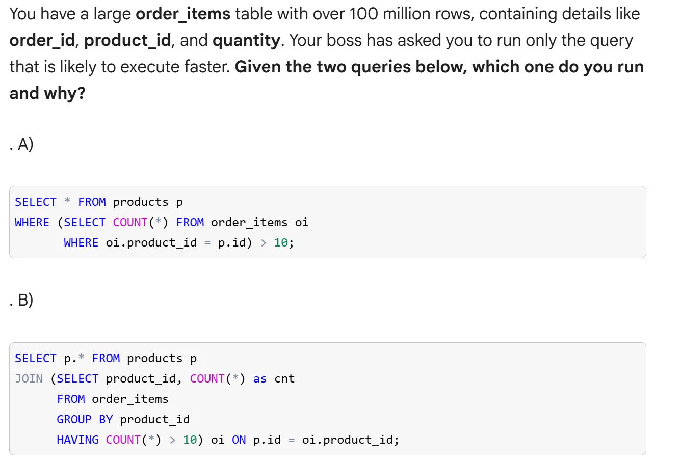 Benjamin Bennett Alexander on X: "SQL Question: Which query do you run ...