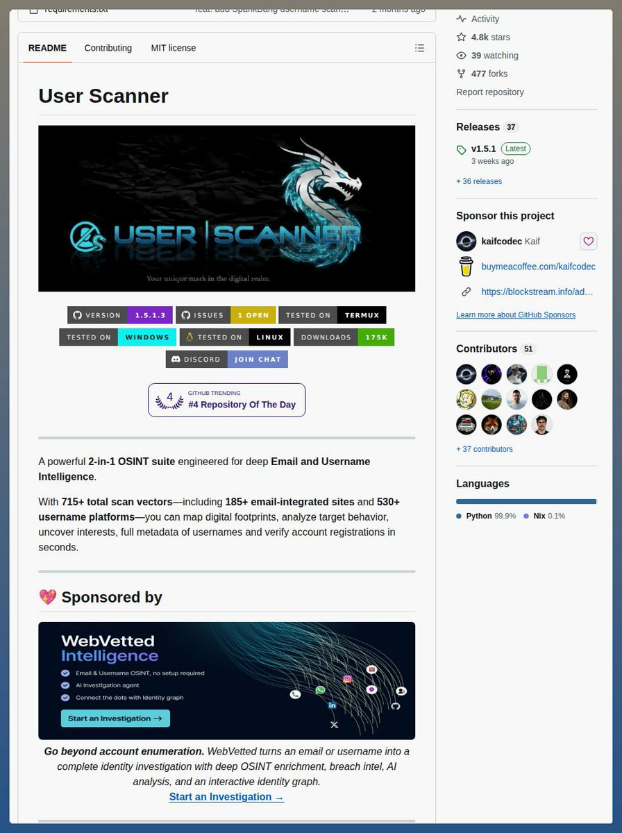 hemran_7282's tweet photo. Scans emails and usernames across 715+ platforms to map digital footprints and verify account registrations
https://t.co/a1uYsXWYPA
#CyberSecurity #InfoSec #e0xsecops #TechLeadershi https://t.co/of7NLUmsiG