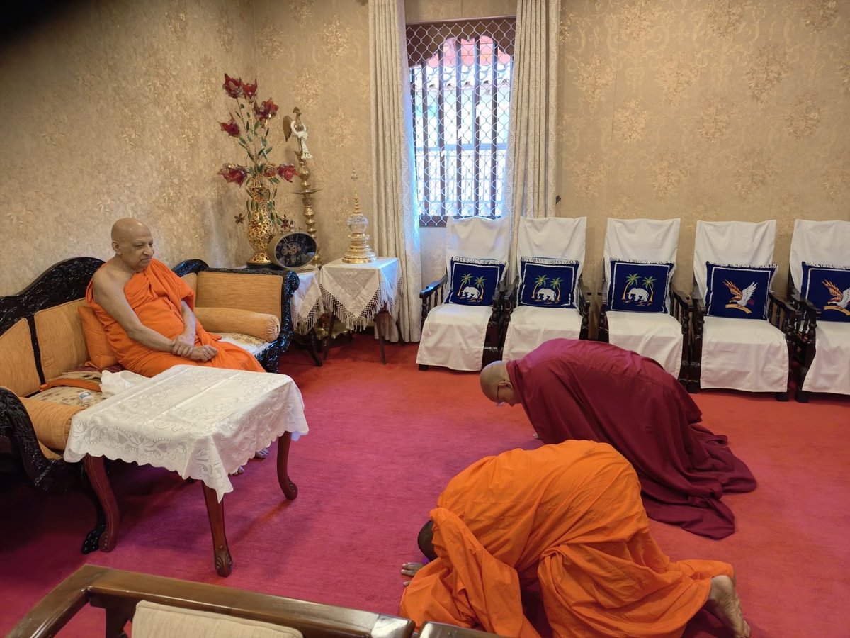 IbcWorldOrg's tweet photo. The Secretary General (SG) of International Buddhist Confederation (IBC), Shartse Khensur Jangchup Choeden Rinpoche, paid a reverential visit to Most Venerable Thibbatuwawe Sri Siddhartha Sumangala Thera, the 26th Mahanayaka Thera and Head of the Malwatta Chapter of the Siam Nikaya at his residence at Malwatta Temple, Kandy in #SriLanka. SG respectfully sought the blessings of the Most Venerable Mahanayaka Thera, honouring his profound spiritual leadership and the enduring heritage of the Sri Lankan Buddhist Sangha. The SG also briefed the Mahanayaka Thera on the multifaceted charter of the IBC, and its programmes and events through which the IBC engages the global Buddhist community.

@MFA_SriLanka