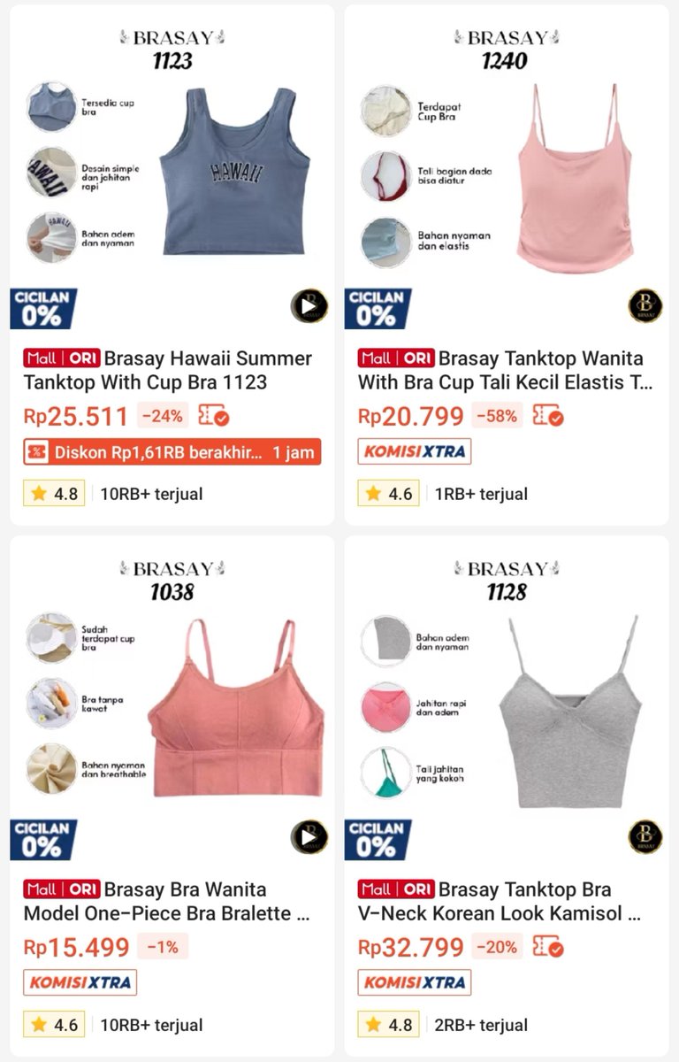 lyliaa44's tweet photo. PLISSS MAKASIH BGT UDAH MUNCUL DI BERANDA 😭🫵

in this economy, nemu brand mall ori yang jual tanktop bra seharga seblak, happy banget plss 😭🤍 https://t.co/qQQRw3wdr3