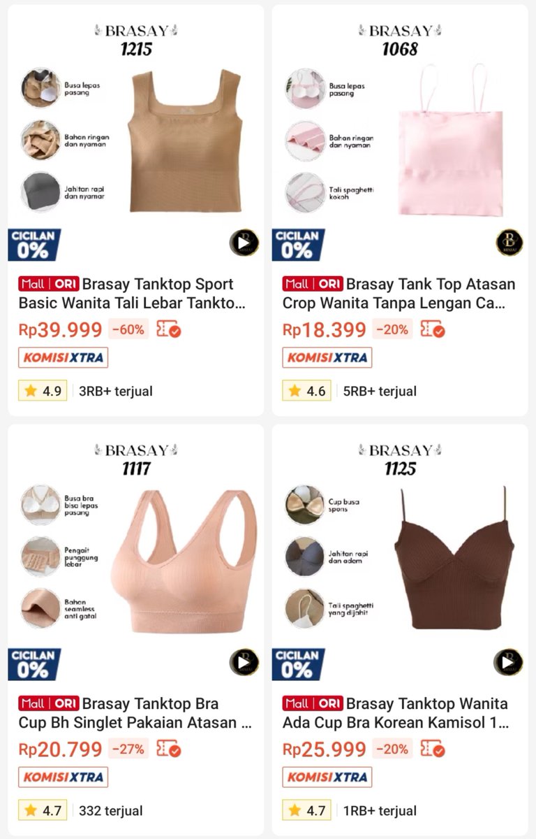 lyliaa44's tweet photo. PLISSS MAKASIH BGT UDAH MUNCUL DI BERANDA 😭🫵

in this economy, nemu brand mall ori yang jual tanktop bra seharga seblak, happy banget plss 😭🤍 https://t.co/qQQRw3wdr3