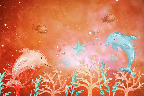 HurmerintaArt's tweet photo. Dolphins On The Magical Coral Reef. #forkids #art #dolphins #fantasy #wallart #pillows  https://t.co/nvgcZNaVVX https://t.co/m0GBH8iO6a