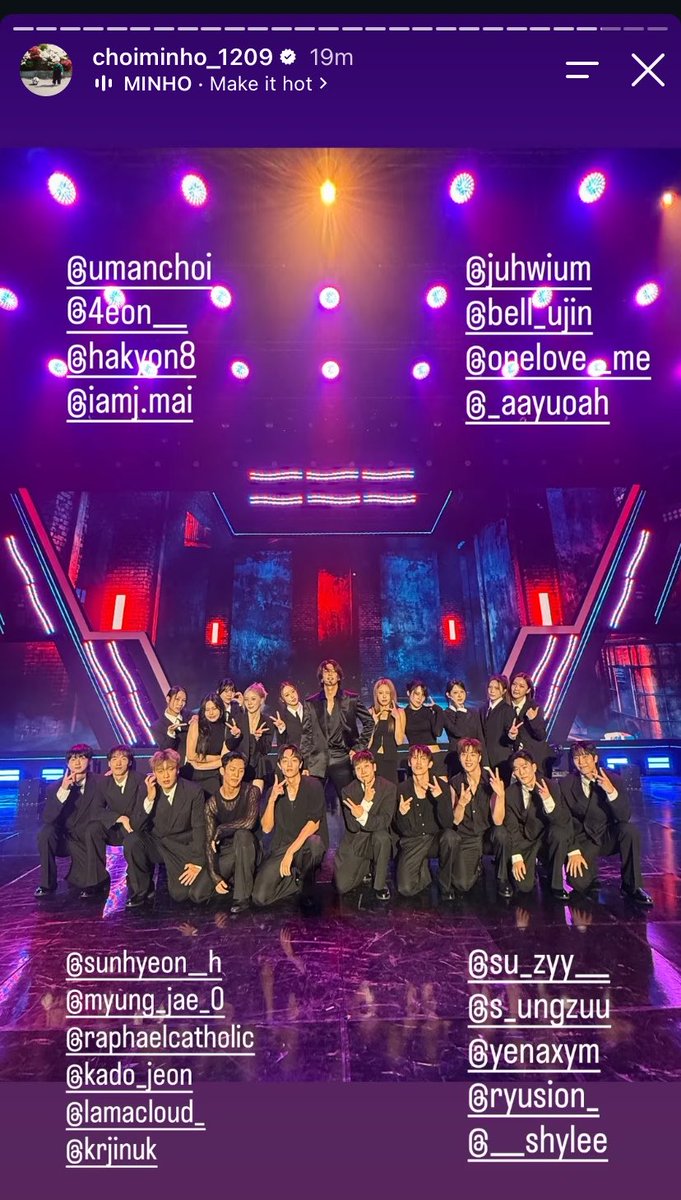 Choispoet_h's tweet photo. Minho tagged all his 20 dancers and Shurii too 😭🥹 https://t.co/rDR0z6UqG3
