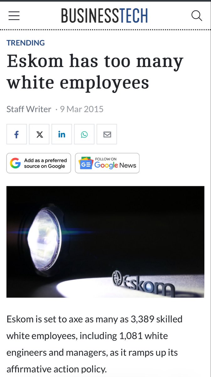 RiebvJanbeeck's tweet photo. The madness of South African race laws.
This was in the middle of an electricity crisis. https://t.co/kgQq0oJjSa