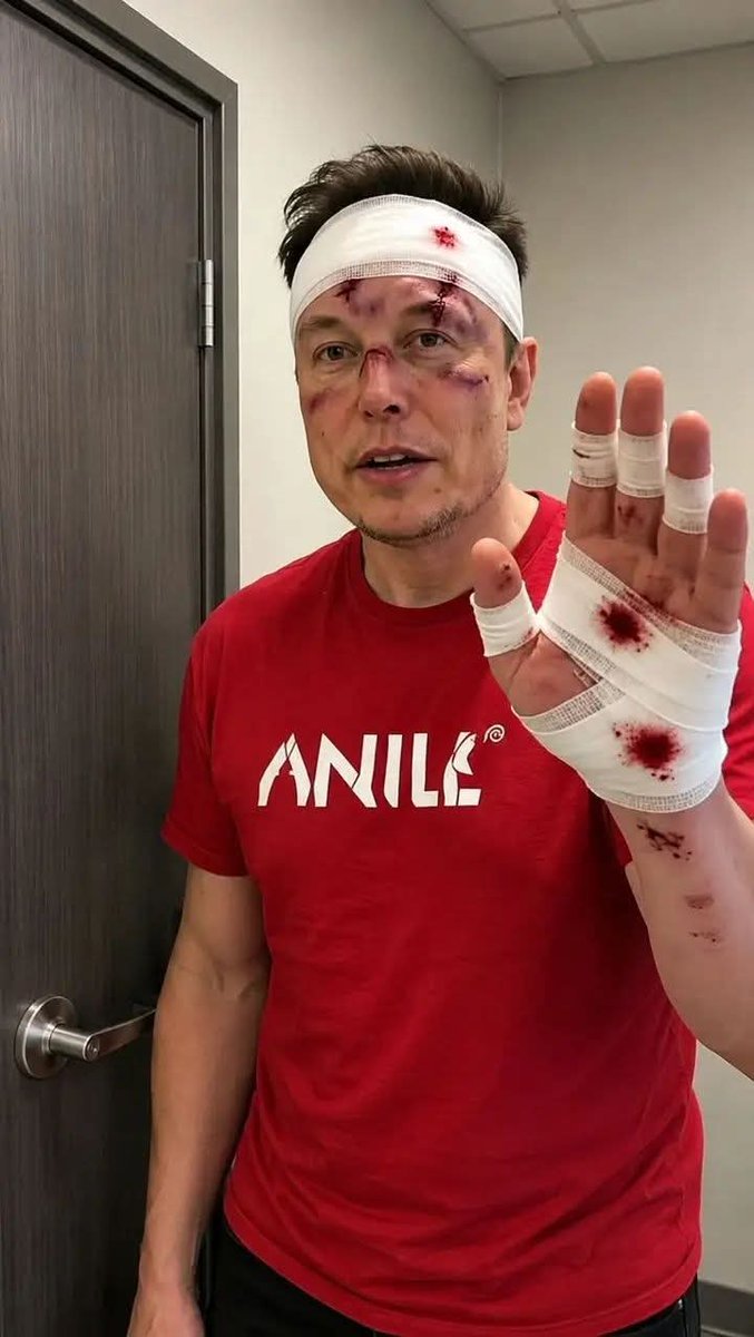 captured_scenes's tweet photo. If you saw Elon Musk like this, what would you do first?

A. Wish him a speedy recovery ❤️
B. Ask what happened 🤔
C. Offer to help 💙
D. Think the photo is AI-generated 👀 https://t.co/moR7ZjPP8W