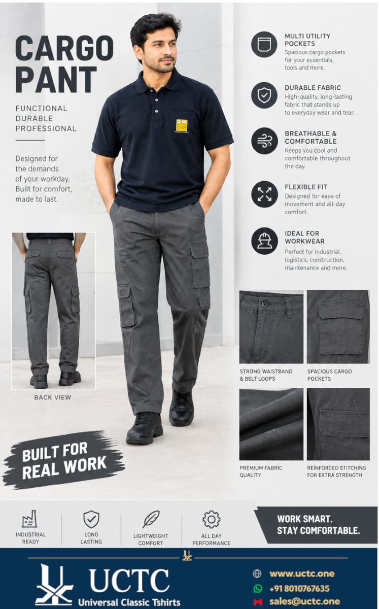 UCTC_Tshirts's tweet photo. Introducing Our New Cargo Pants Collection — Built for Performance. Designed for Professionals.

From the factory floor to field operations, our customized cargo pants are engineered to deliver the perfect combination of durability, comfort, and functionality. https://t.co/14oaR0ULls