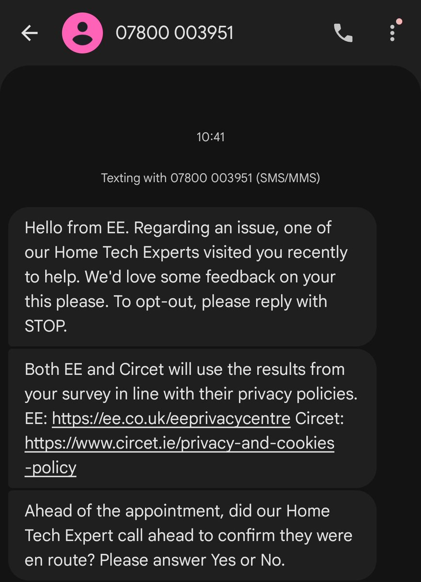 JBell192's tweet photo. @EE is this legit? Had a notification pop up saying either suspected scam or suspected spam, just making sure before I reply https://t.co/QbvETIUtWw