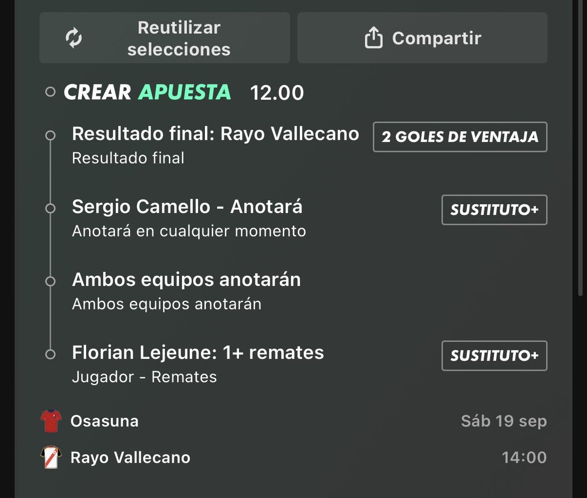 flobet365's tweet photo. Llevo esta también para el partido de las 14:00 , el rayo esta jugando muy bien últimamente, Camello es dios , se confía en el ambos https://t.co/wgfxyfVtnf