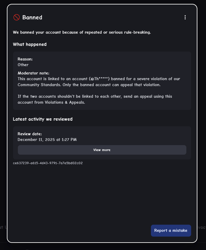 ZHafsol's tweet photo. this is my third tweet about my 9 month ban on hafsol_number0.

banned because of public wifi and i’ve been trying to get it back for 9 months. so many people deal with this, yet people with big platforms get unbanned instantly.

i don’t know what roblox has become, this is sad. https://t.co/IhrF8OhydP