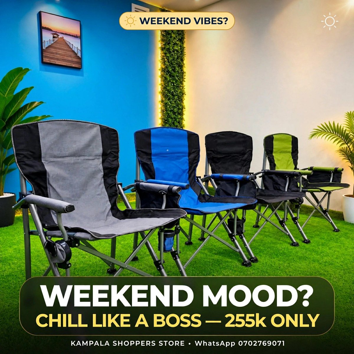 KShoppersUG's tweet photo. WEEKEND MOOD? CHILL LIKE A BOSS 😎

Camping Chairs - 255k ONLY

Heavy Duty | Padded Armrests | 150KG
Grey | Blue | Black | Green

📍 KAMPALA SHOPPERS STORE
📲 0702769071
https://t.co/kuT9WRxs2A

#WeekendVibes #Kampala #CampingChairs #KSS #WeekendMoodUG https://t.co/jkOogkP0bI