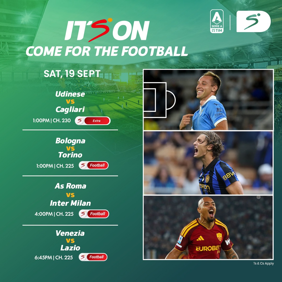DStv_Ghana's tweet photo. Today's #SerieA fixtures are stacked! ⚽
🔹 Udinese vs Cagliari at 1:00PM
🔹 Bologna vs Torino at 1:00PM
🔹 AS Roma vs Inter Milan at 4:00PM
🔹 Venezia vs Lazio at 6:45PM
📲 Stay connected and don't miss any of the action LIVE in HD on SuperSport.
#SSfootballONDStv https://t.co/YIdobn6iqF