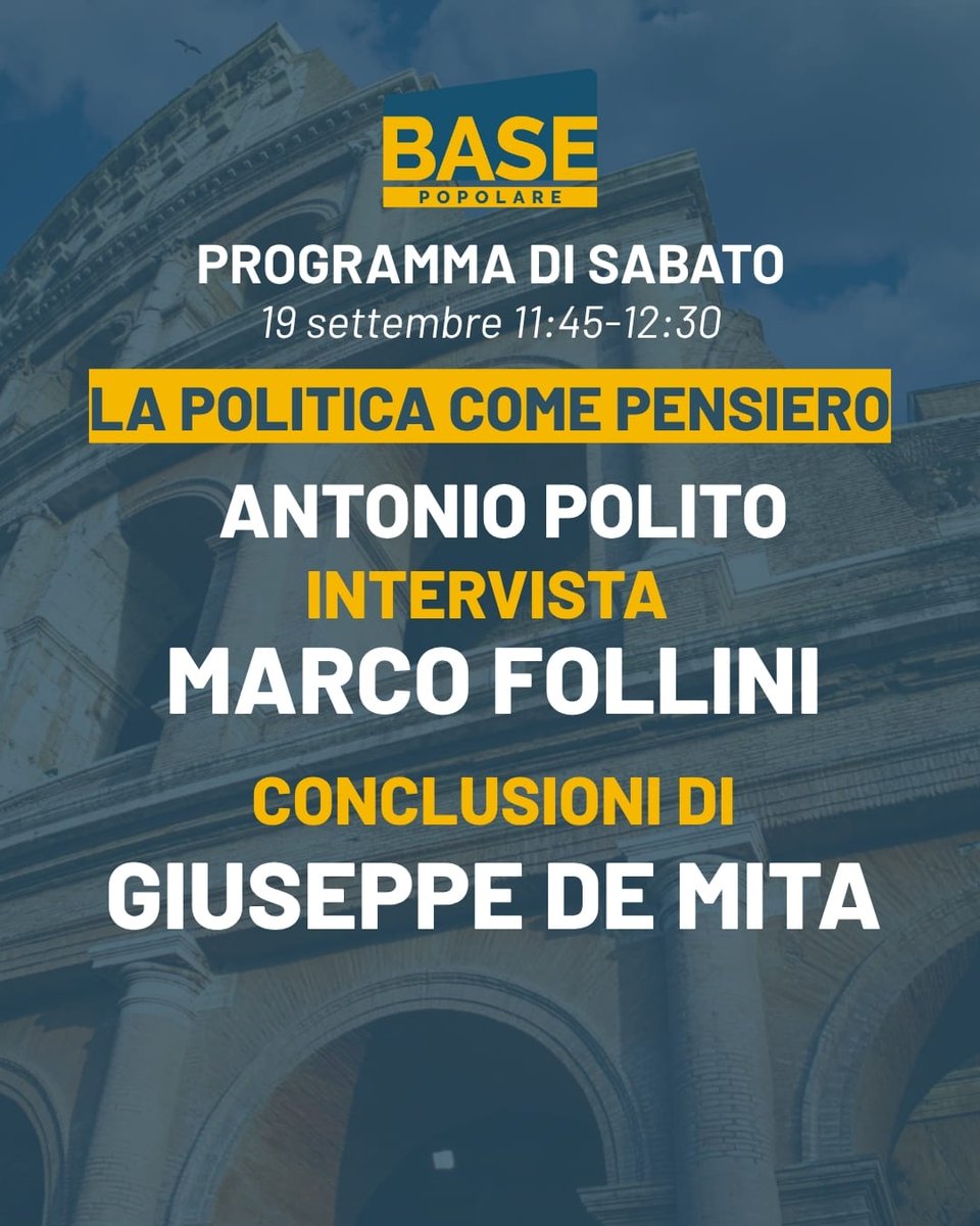 BasePopolare's tweet photo. #Oltre le frammentazioni e il cinismo politico, un incontro per ritrovare le ragioni dello stare insieme.
#BasePopolare

⬇️Il programma di oggi https://t.co/obBbqyEdMY