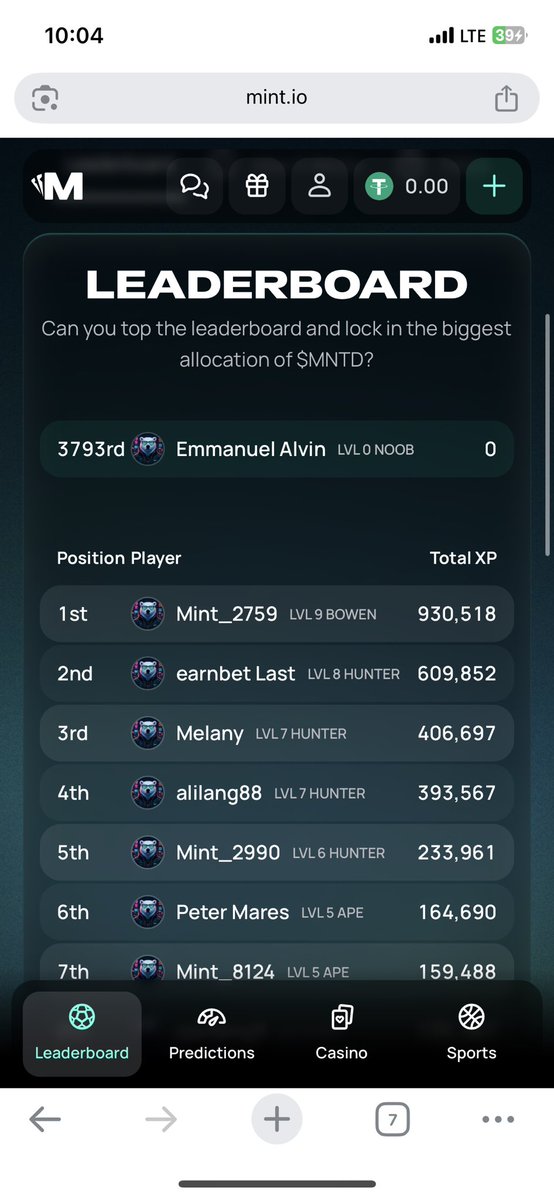 ayam_alvin10's tweet photo. MINT is designed around participation rather than simply holding an asset.

Users can interact with the casino, sportsbook, live casino, and prediction markets while earning verified XP through eligible activity.

@PlayOnMint XP system then connects directly to the Season 1 allocation. Users who qualify can earn XP through eligible play, with a 200% XP boost applied until the $MNTD token launch.

The process is straightforward: create a MINT account, wager at least $50, complete the eligibility requirements, and start earning XP. Your position on the leaderboard updates as you play, with no individual XP cap.

At the end, your verified XP is measured against the total verified XP across eligible participants to determine your proportional allocation.

From gameplay to XP, and from XP to $MNTD, the system gives platform activity a clear role within the broader MINT ecosystem.
@PlayOnMint