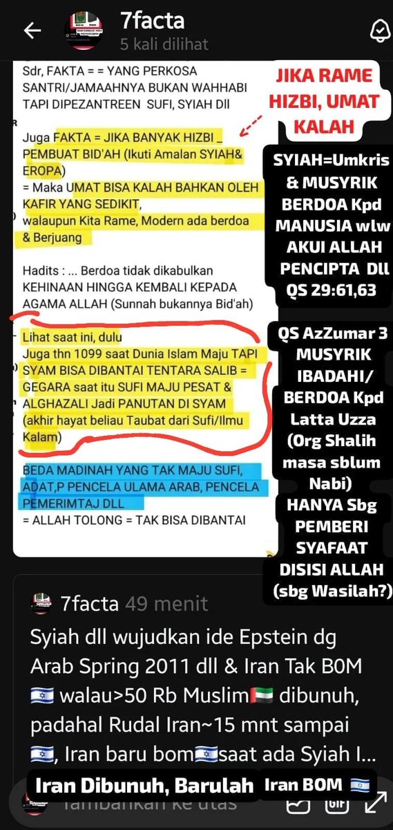 FactaHizbiBad's tweet photo. @ahmadfaisal86 Maaf salah sebut: MAKSUDNYA SULTAN AL AYYUBI KALAHKAN SYIAH DULU BARU NEBASKAN PALESTINA th 1183

Al Ayyubi ditanya Kenapa kamu tak Perangi Rumawi/Tentara salib (Bebaskan Palestina)

SALAHUDDIN JAWAB : 
AKU TAK MAU PERANGI RUM sementara Punggungku terbuka dipanah Syiah https://t.co/pQzNlmVMwO