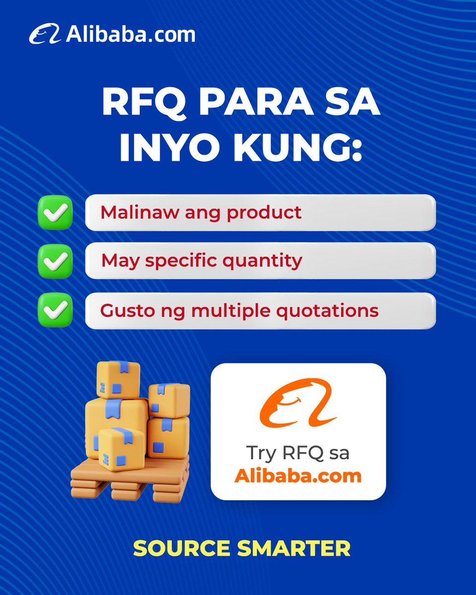 AlibabaSEA_'s tweet photo. Know your quantity and requirements? Skip contacting suppliers one by one. Use RFQ to get quotes from multiple suppliers.

💡 Define → Request → Compare → Choose. Try RFQ on https://t.co/Jam8DjxYfI.

#AlibabaCom #SmartSourcing #RFQ #SupplierTips https://t.co/RVTJTrq8AY