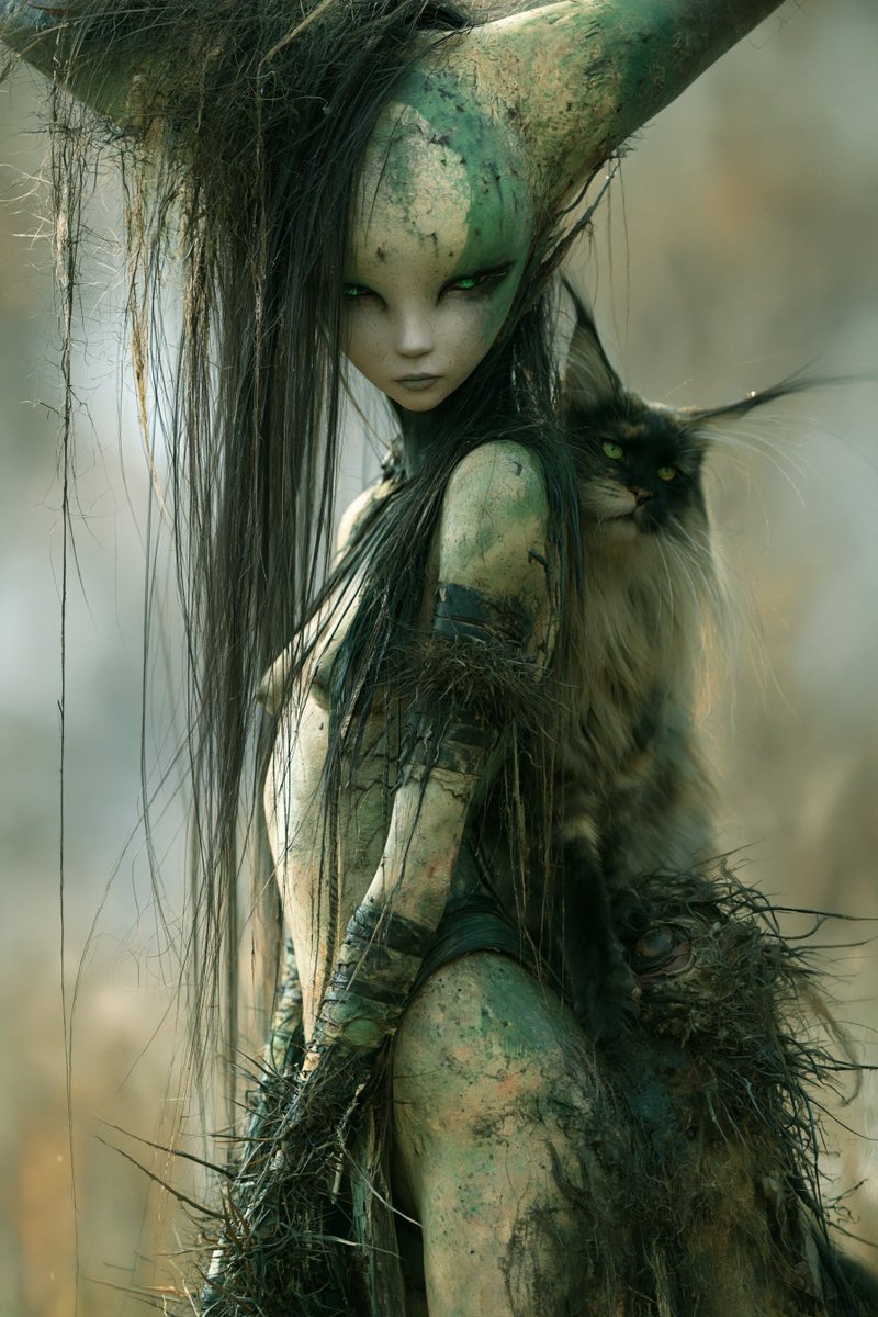 TrickyWoo_art's tweet photo. Kin
She grew from the marsh. The cat came with her. 🐱🌿
#CatArt #DarkFantasy #AIArt #ConceptArt #DigitalArt #CharacterArt #FantasyArt #CreatureDesign #Illustration #イラスト https://t.co/GooTziOe1N