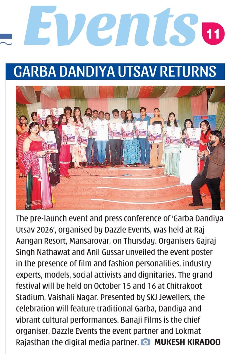 imKpProductions's tweet photo. Media coverage of the pre launch event and press conference of Garba Dandiya Utsav 2026 organized by Dazzle events was held at Raj Aangan Resort, Jaipur. Organizers unveiled the event poster in the presence of industry experts. #garbadandiyautsav2026 #festival #kpproductions https://t.co/PoC01A9OQz
