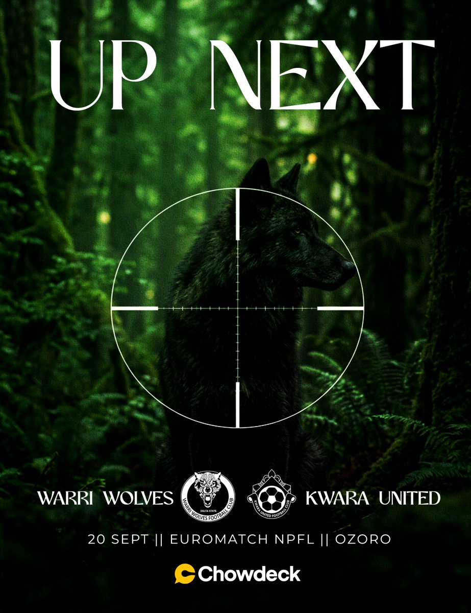 KwaraUnitedFC's tweet photo. 🏹 The HUNT for the Wolves 

🏆 EuroMatch NPFL
📅 September 20th
📍Ozoro 

#WeAreHarmonyBoys🔰 || #NPFL27 https://t.co/yOfZS16a1i