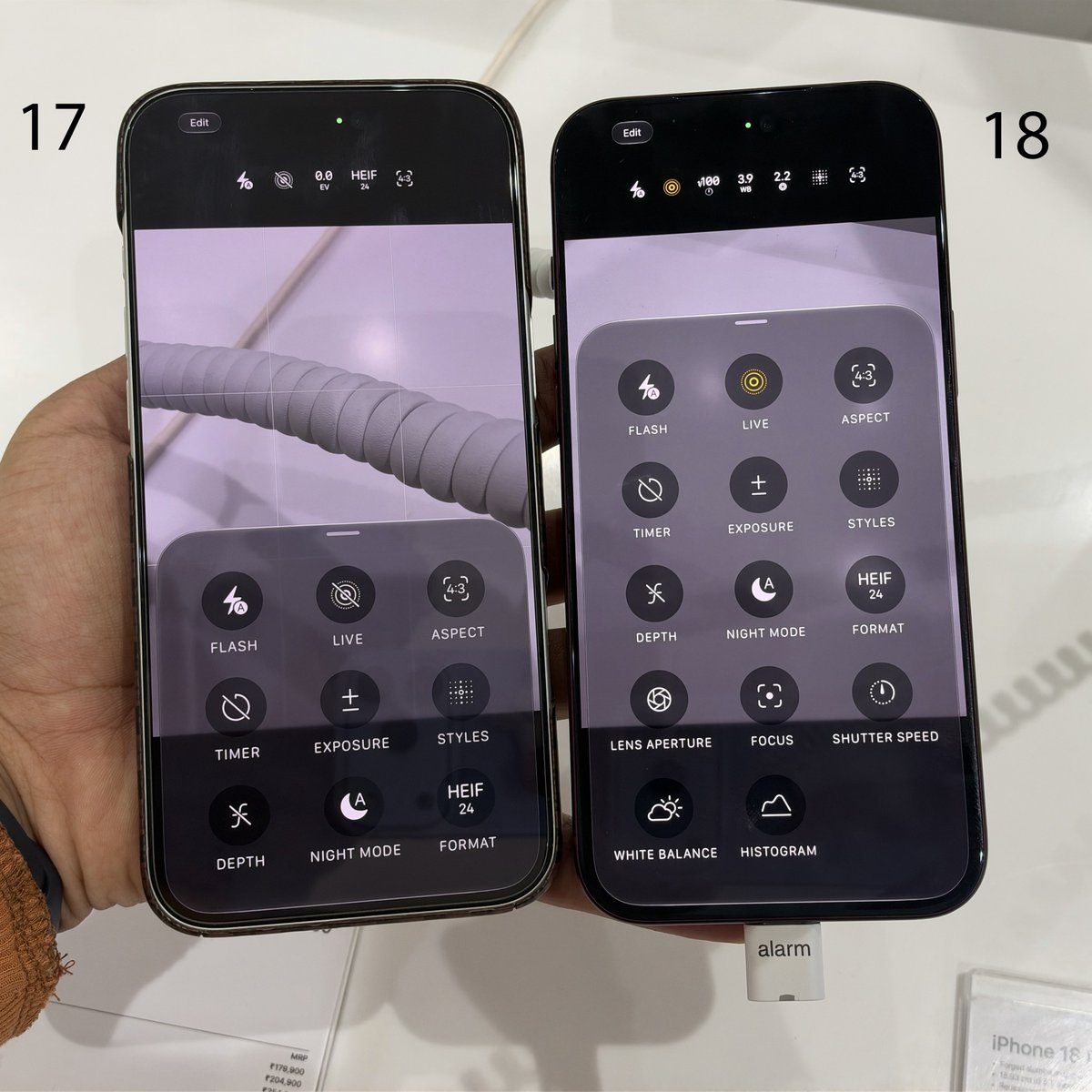 ShishirShelke1's tweet photo. Camera features like adjusting WB and shutter speed are exclusive to iPhone 18 Pro.

Clearly the A19 Pro chip in 17 Pro just isn’t powerful enough to handle these “Pro” camera controls 💔 https://t.co/Jwut1JviOa