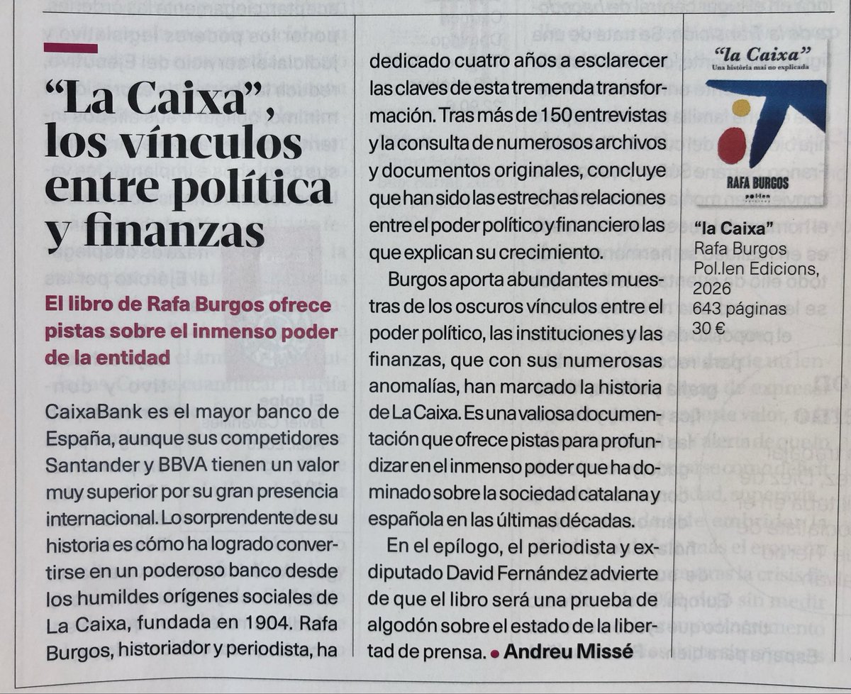 RafaBurgosBCN's tweet photo. Gràcies per aquesta ressenya del llibre “la Caixa” (@pol_lenedicions) al número del mes de setembre de la @RevistaAlterEco!!! https://t.co/qozUw7B1QX