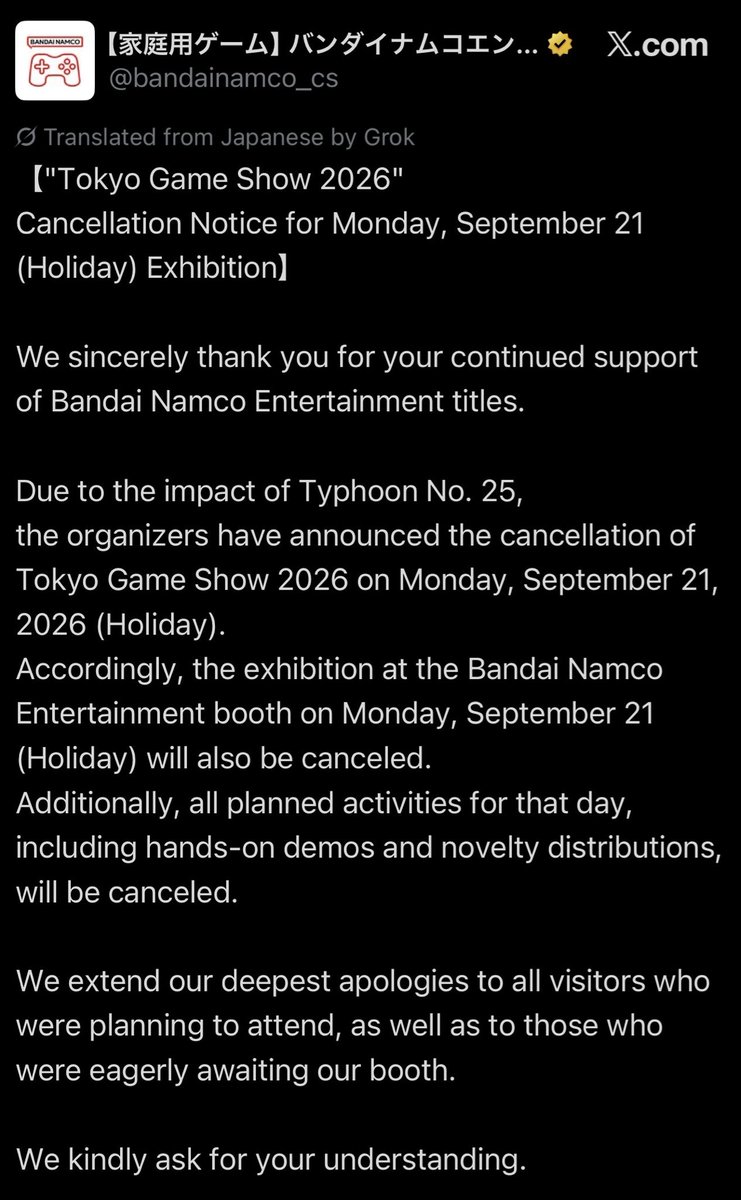 RaphaelAntares's tweet photo. @CraftApple_DB @dbgame_official Not sure if we can fully trust it since it’s ai translation but apparently a typhoon is the reason https://t.co/B5pB4B4a7u