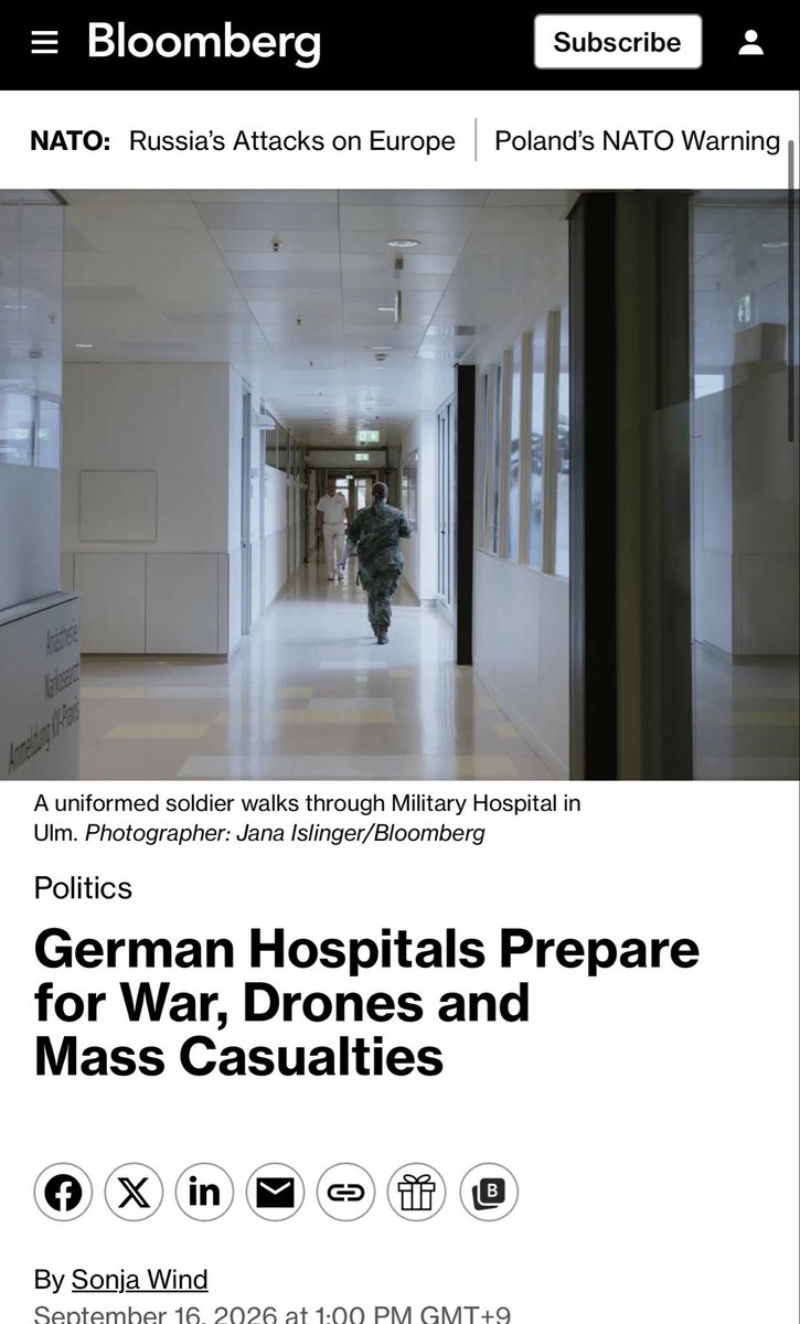 elmercurioAON's tweet photo. 🇩🇪 Ahora Bloomberg informa que los hospitales alemanes se están preparando para una posible guerra.

La Bundeswehr estaría esperando recibir hasta 1.000 soldados heridos al día.

El ejército también está reactivando instalaciones de la era de la Guerra Fría, incluido un hospital en un búnker nuclear en Ulm diseñado para 2.000 personas. 

Los cirujanos civiles están siendo capacitados para tratar lesiones de combate, mientras que Alemania también busca reducir su dependencia de los suministros médicos chinos.