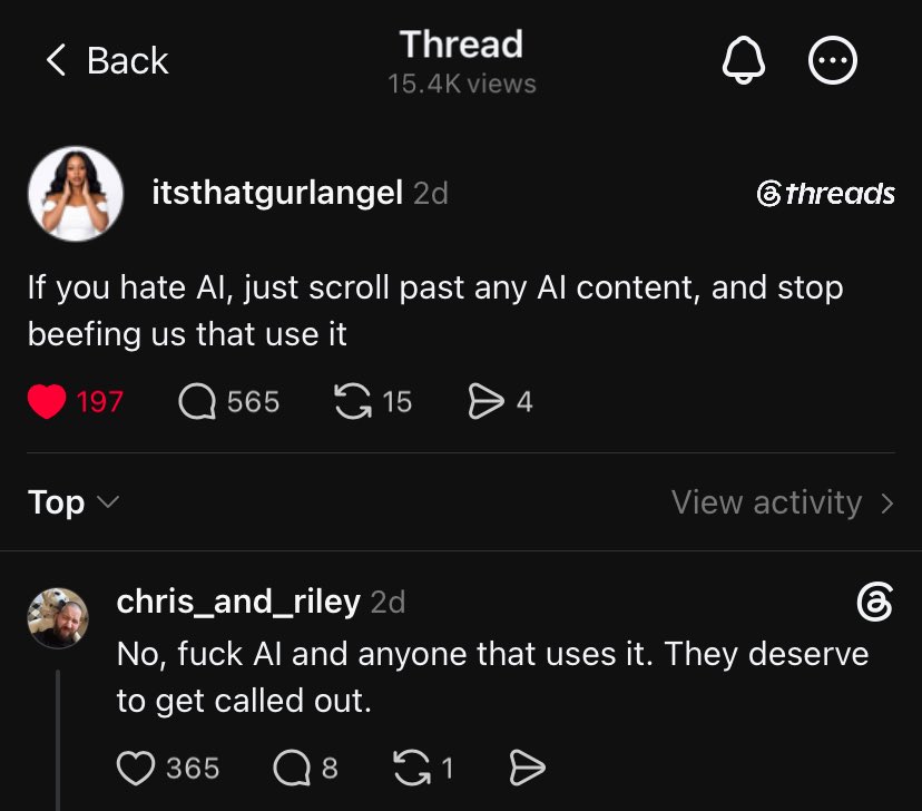 hernameismmachi's tweet photo. Lol Threads people are REAL AI haters 😭

I don’t know if it’s generative AI specifically or what, but they’re really not okay https://t.co/fZJlo6wy2R