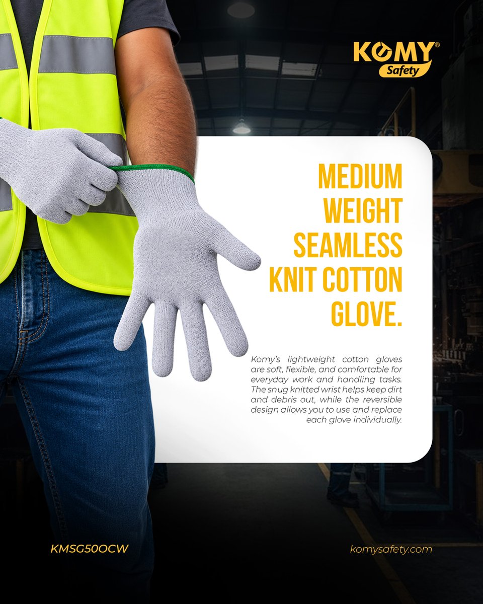 komysafetysa's tweet photo. Lightweight cotton gloves for everyday work and handling tasks. Komy’s seamless knit offers a comfortable fit while helping keep dirt & debris away from your hands.
#Komy #SafetyGloves #HandProtection #IndustrialSafety #SafetyWear https://t.co/mabr9RX8hZ