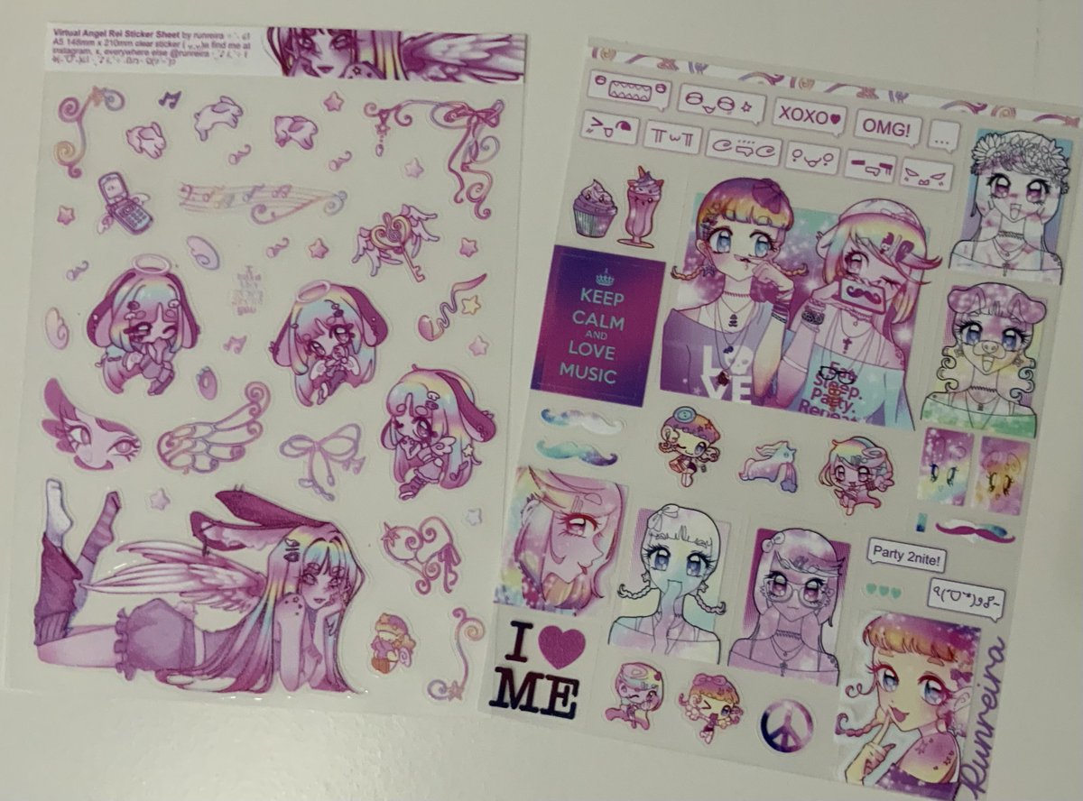 runreira's tweet photo. sticker sheet test print #1 ft my crusty ipad camera
the vendor made a mistake in the diecut & thin elements didnt print too well but the colors turned out cute!
#oc #cf23 #cofi17 https://t.co/FmZjXsAisR