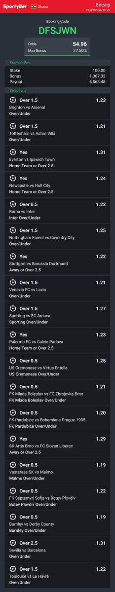 Just___Enock's tweet photo. 55 odds for the day DFSJWN https://t.co/ruoW6SxJi9