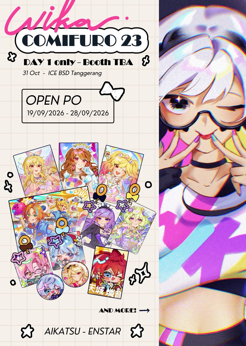 wika_fy's tweet photo. 💗 🔁 are appreciated!(⁠◍⁠•⁠ᴗ⁠•⁠◍⁠)⁠❤
Wika's #CF23 PO is hereee!

🔸Pickup Day 1 only!
🔸Mail order : Soon TBA~

📅 19-28 Sept 2026
⭐ Ensemble stars (Enstar), Aikatsu
💘 Circle BE(R)LI-MA (Booth TBA)
🔗 Link below↓

#Cf23catalogue #comifuro23 https://t.co/6AVGKD6On2