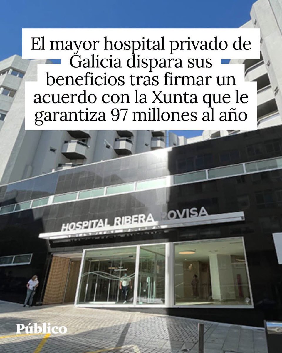crispmarcote's tweet photo. Desde Galicia, para todos ustedes, la gestión de Feijóo. Enriquecer con dinero público a familia y amigotes.  

El modelo Povisa-Sergas nació en 1993, con Fraga en la Xunta y Romay Beccaria en Sanidade, mientras Feijóo ocupaba ya altos cargos en la Consellería y en el Sergas. Y sí, también ya era amigo del narco. 

No es solo que ahora Povisa tenga beneficios con un contrato de 97,5 millones al año. Es que Povisa lleva décadas funcionando con dinero público del Sergas: el concierto empezó en 1993 y ya en 2008 facturaba al Sergas 74,3 millones por atender población pública de Vigo, O Morrazo y Val Miñor. 

En 2007, de sus 97 millones de ingresos, unos 70 millones venían del Sergas!⁠

Después, en 2014, ya con Feijóo como presidente de la Xunta, el Sergas cerró un nuevo concierto con Povisa por 8 años más 2 prorrogables, con cápita anual por paciente. 

https://t.co/XheTCoLmIr