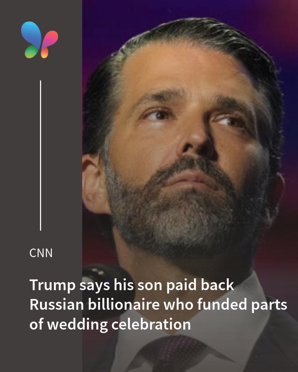MSN's tweet photo. 💍 Trump says Donald Trump Jr. repaid Umar Kremlev after the Russian billionaire funded parts of his wedding celebration in the Bahamas. 

🔗 https://t.co/JmrEg6Gac0

 #TrumpJr #UmarKremlev #USNews https://t.co/4jOfcrQ5PA