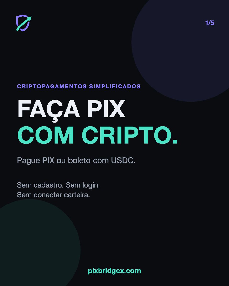 dinheircripto's tweet photo. Faça PIX com cripto. Pague PIX ou boleto com USDC, sem cadastro, sem login e sem conectar carteira. https://t.co/lQEjDKTDea
Deslize e veja como funciona, quanto custa e quais são os limites.
Link na bio.
#PixBridgeX #PIX #USDC #Cripto https://t.co/J0WgSgyZlu