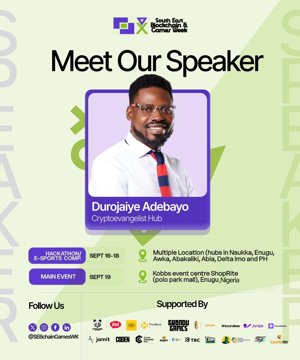ekwensubusiness's tweet photo. Here are the Speakers taking the stage at this gathering of builders &amp; thinkers.

Let’s meet them a thread 🧵 

@dannySimpl3r - Co-founder &amp; CEO @Nectar_finance

@Joy__okoye - @xendfinance @hammergameworld

@durojaiyeadeba3 - @thecryptoevan

Nonso Okey-Umeh - Founder @_theSPARDA https://t.co/uO3vc1Z55v