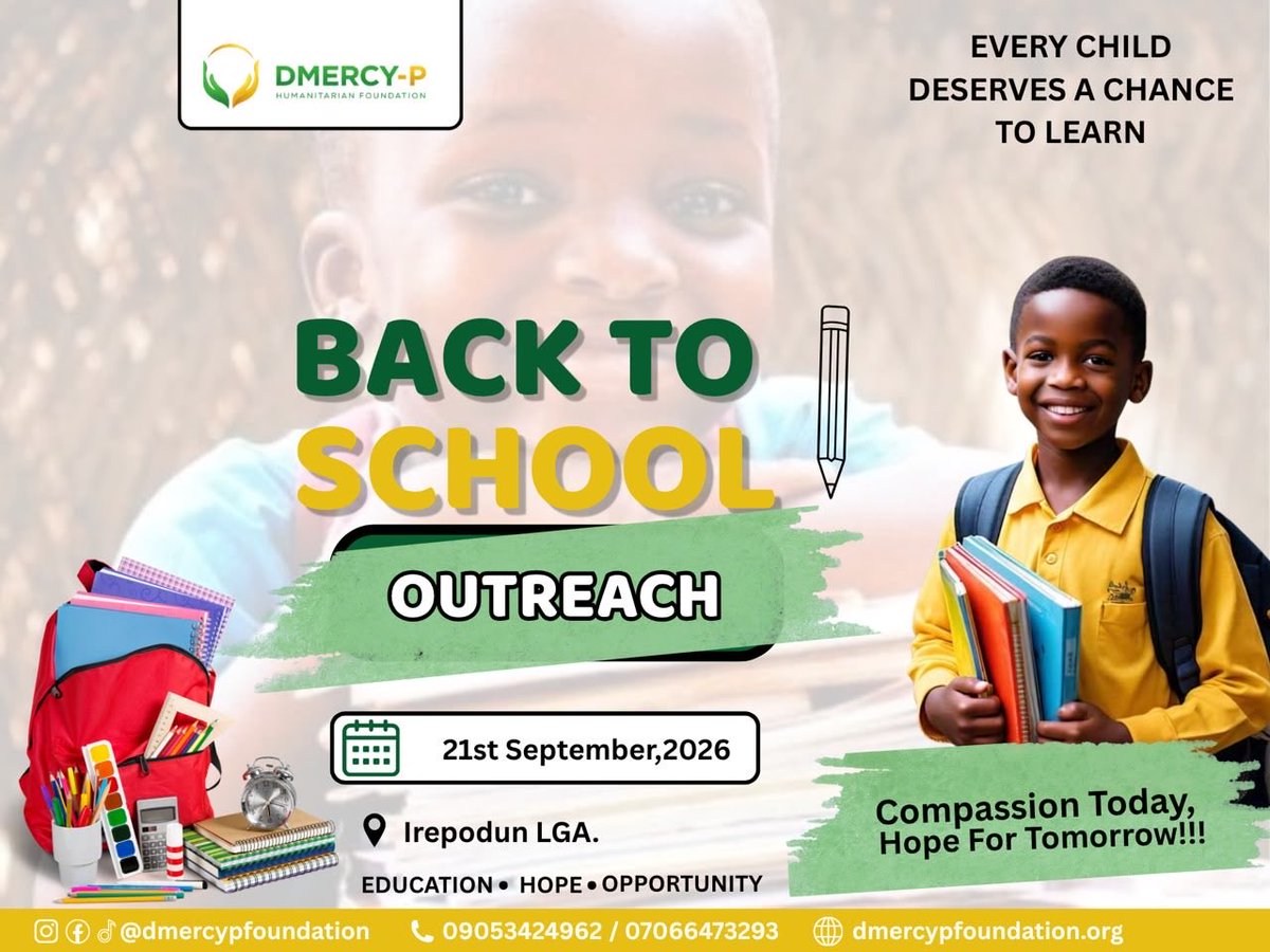 DmercyPHF's tweet photo. 📚🎒 On 21st September, DMERCY-P Humanitarian Foundation reaches four schools in Irepodun LGA with educational support.

Every child deserves a chance to learn. 

#DMercyP #BackToSchool #EducationForAll https://t.co/DYJq222lV2