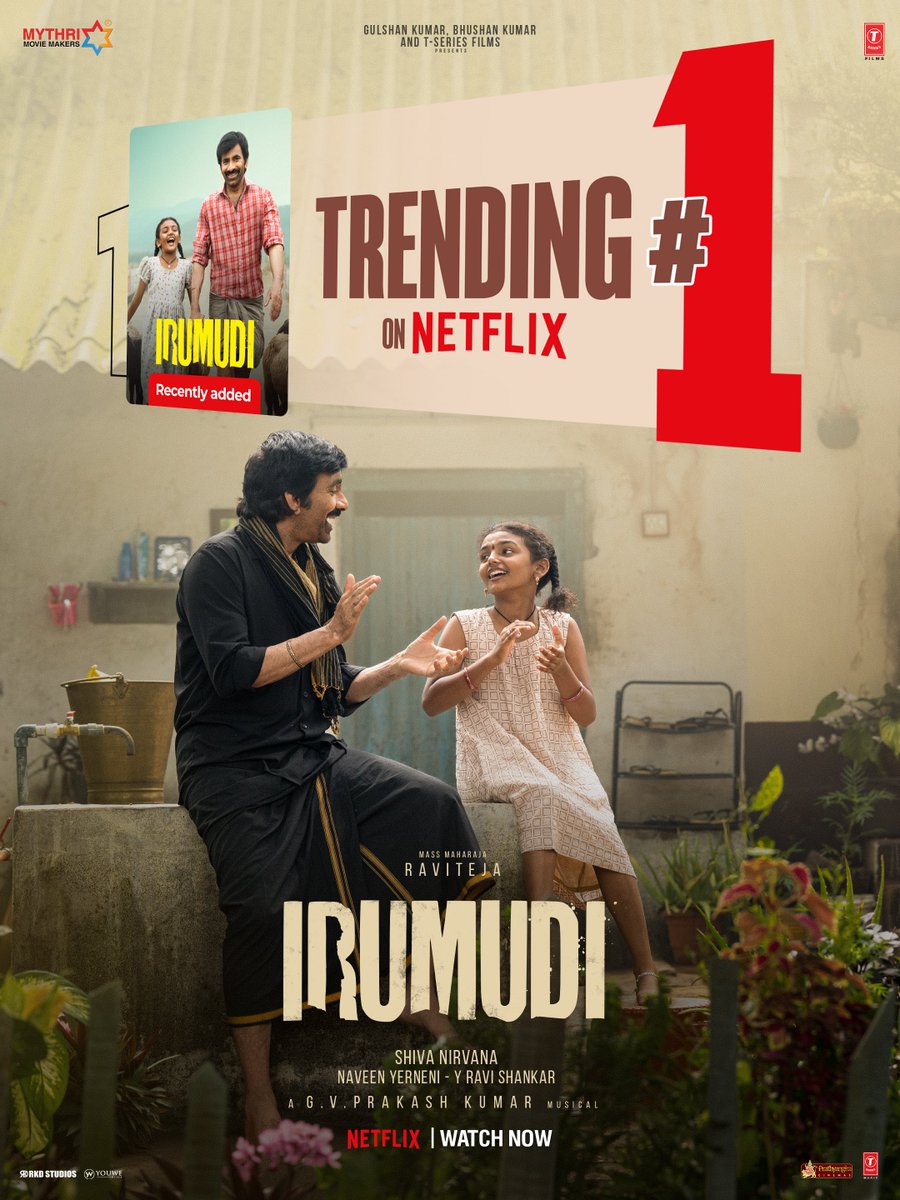 MythriOfficial's tweet photo. After a GENERATIONAL RUN in theatres, #Irumudi continues its dominance on OTT ❤‍🔥

Trending #1 on @NetflixIndia with sensational viewership 💥💥

#IRUMUDI / #IRUMUDIKATTU https://t.co/Ln0ZV2h9K4