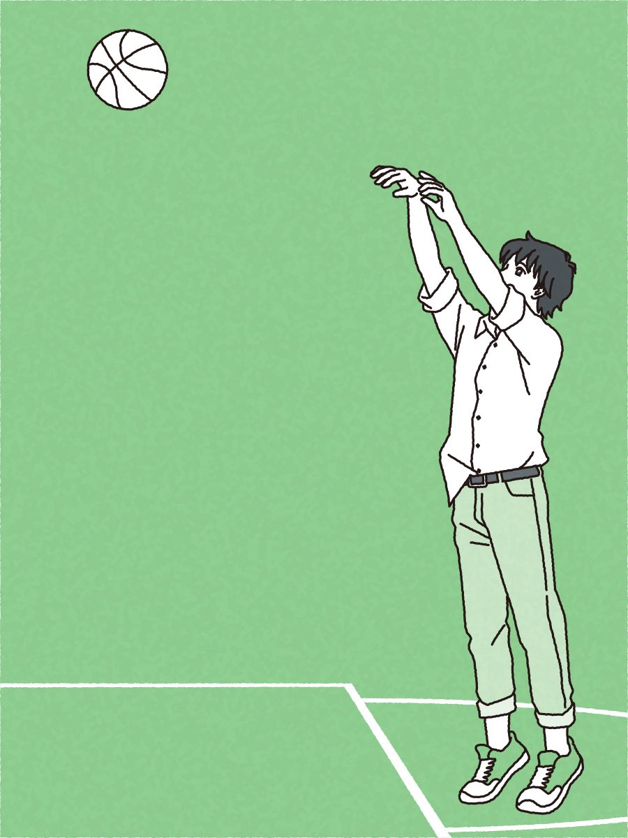 coonel_play's tweet photo. 英二のフリースロー（元アスリートなのでやたら上手い）を、コートの外から見物する3名。次々と鮮やかに決まるシュートに一同釘付け…とゆー図。 https://t.co/zmh3akfvEt
