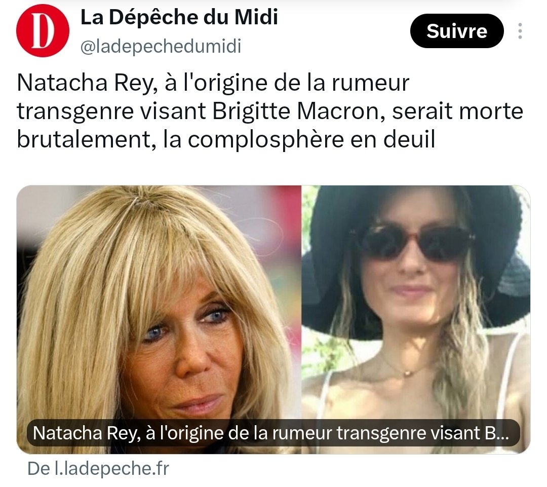 QuentinCad31672's tweet photo. Ils dansent sur la tombe. 🪞

Natacha Rey est morte le 13 septembre à Saintes. 
Cancer. 
Enterrée le 18. 
Le même jour, son avocat annonce qu’elle a définitivement gagné le procès en diffamation. Définitivement. 
Plus de recours.

La Dépêche titre autrement. 
« Rumeur transgenre. Complosphère en deuil. » 
Trois mots pour transformer une femme qui vient de mourir en punchline de rédaction.

Ils ont écrit ça. Ils ont regardé le compteur. Ils ont dû se dire que c’était du journalisme.

Les journaleux ont-ils pensé qu’il y aura un jugement à la fin ? Si ce n’est pas ici, ce sera là-haut.

Vous avez dû virer tous les miroirs chez vous. 
Pour ne plus vous regarder. 
Pour ne plus voir la phrase collée au front : on vient de danser sur une tombe.

Elle meurt. Ils titrent. Ils rient. Ils passent à autre chose.

Le miroir reste vide. C’est plus confortable.
@XavierPoussard