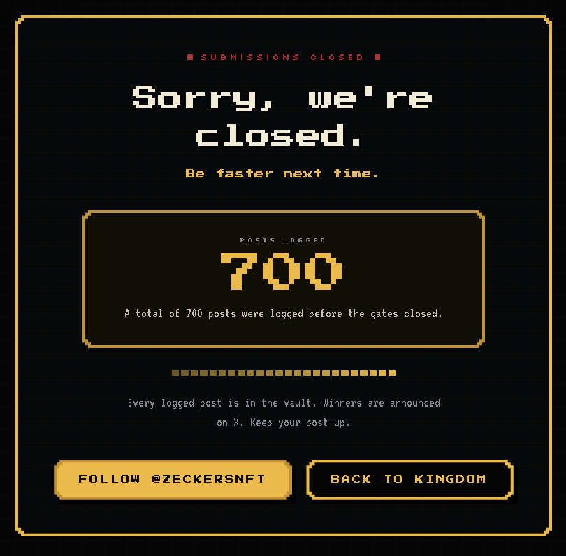 ZeckersNFT's tweet photo. 700 organic posts in 5 minutes.

You're not ready for this. https://t.co/lFzyHomZY1