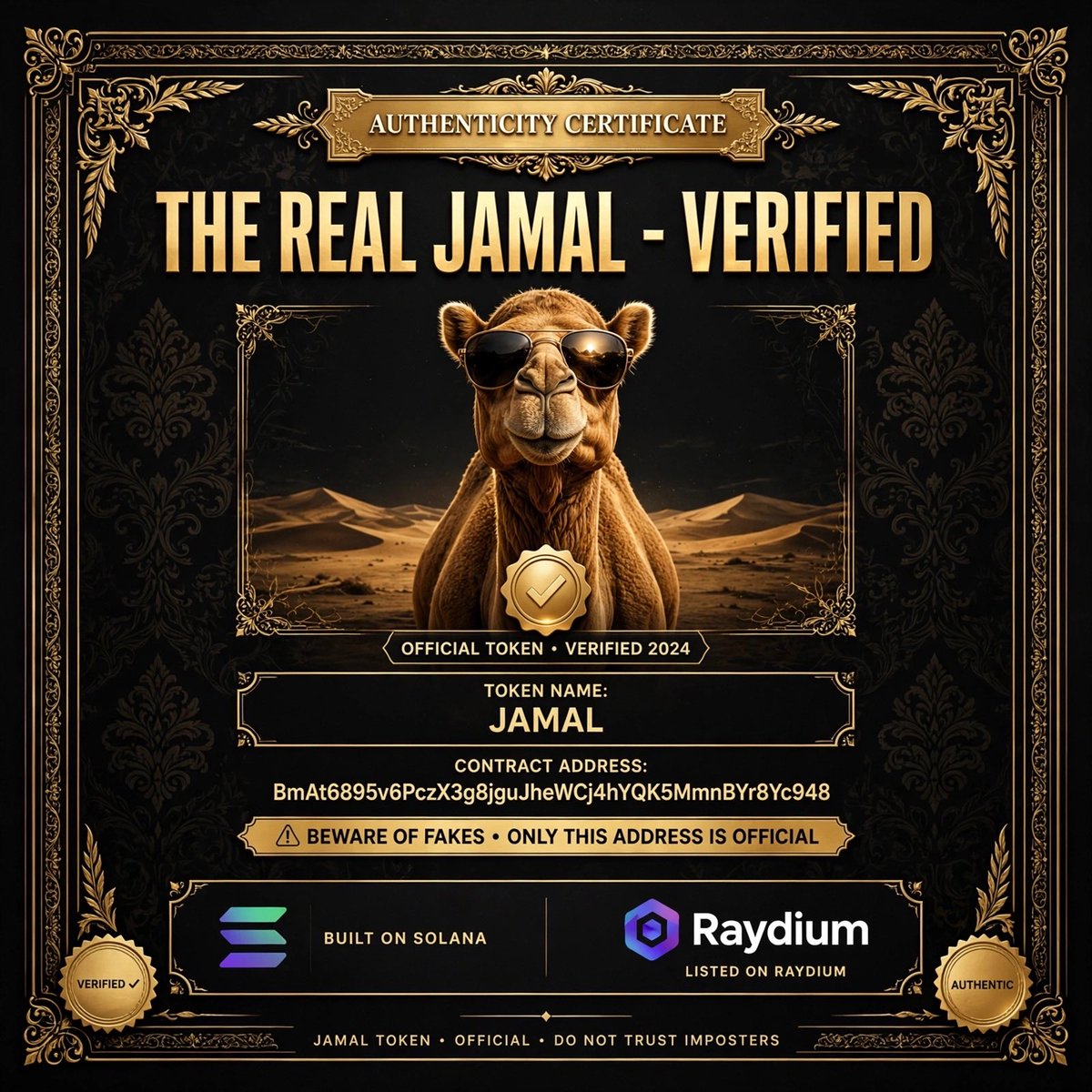 Jamalcoinsol's tweet photo. 🐪 إعلان هام - انتبه من التقليد

عملة JAMAL الأصلية الوحيدة هي:

CA: BmAt6895v6PczX3g8jguJheWCj4hYQK5MmnBYr8Yc948

أي عقد ثاني فهو مزيف وميت 0%
عملتنا على Solana - Raydium
MCAP $2K → هدفنا 12K
تحقق دائماً من العقد! https://t.co/9gqxfXW70R