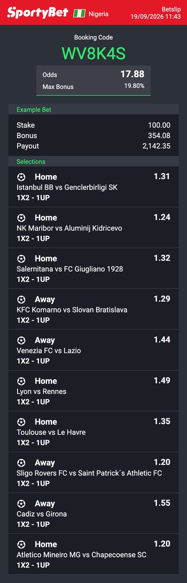 SportyLuke7's tweet photo. Sporty daily booking codes are ready!

🏆            SP9NE9       52.30  odds

1️⃣ ⬆️      WV8K4S        17.88 odds

🎾🏓       NFP8CU       30.53  odds https://t.co/le9zXcNqr8
