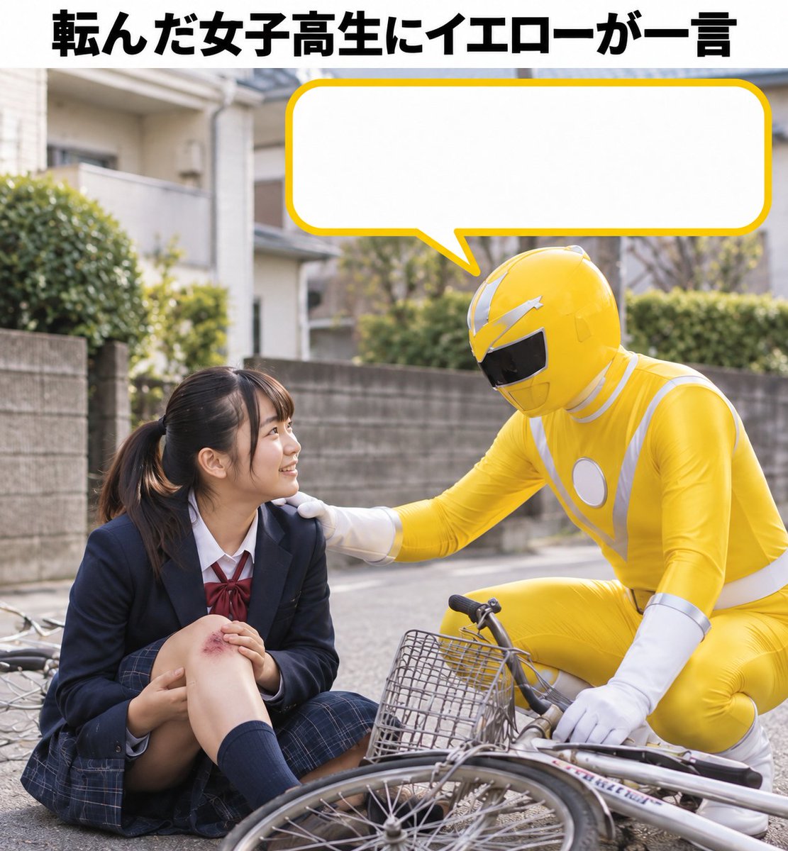 Ogiribot's tweet photo. 【お題】
転んだ女子高生にイエローが一言 https://t.co/yfYUG6pMMu