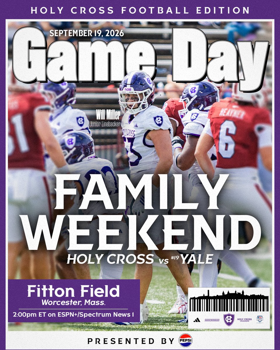 HCrossFB's tweet photo. Family Weekend 💜

🆚 #19 Yale
📍 Fitton Field
⏰ 2 p.m. 
📺 @ESPNplus | @SpecNews1Worc | https://t.co/Cx6kkCgvkR
📊 https://t.co/GZUlB5hh5J
📝 https://t.co/793J0BGeFa
🎟️ https://t.co/JtBDsniStL

#GoCrossGo https://t.co/cOLzEnnDyT