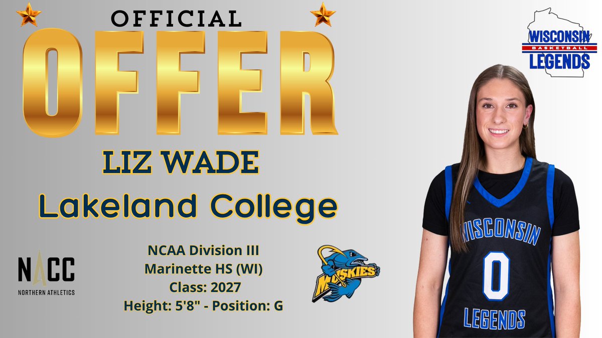 wilegends's tweet photo. 🚨OFFICIAL OFFER ALERT🚨
Congrats to OUR LEGEND @liz_wade5 for earning a Division III Offer from @MuskiesWBB 👏
Thank you Head Coach Ashley Lona & Staff for believing in OUR LEGENDS🤟
#BeALEGEND #LEGENDSLiveHERE https://t.co/37ANoyCpjq
